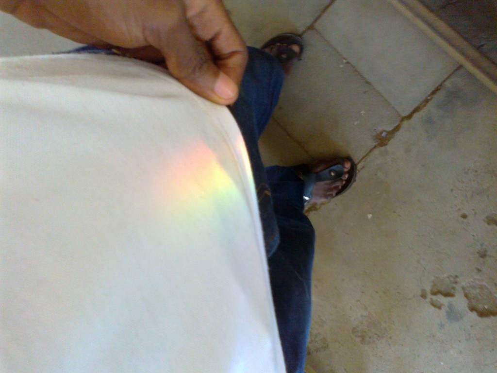 Rainbow produced showing on a shirt